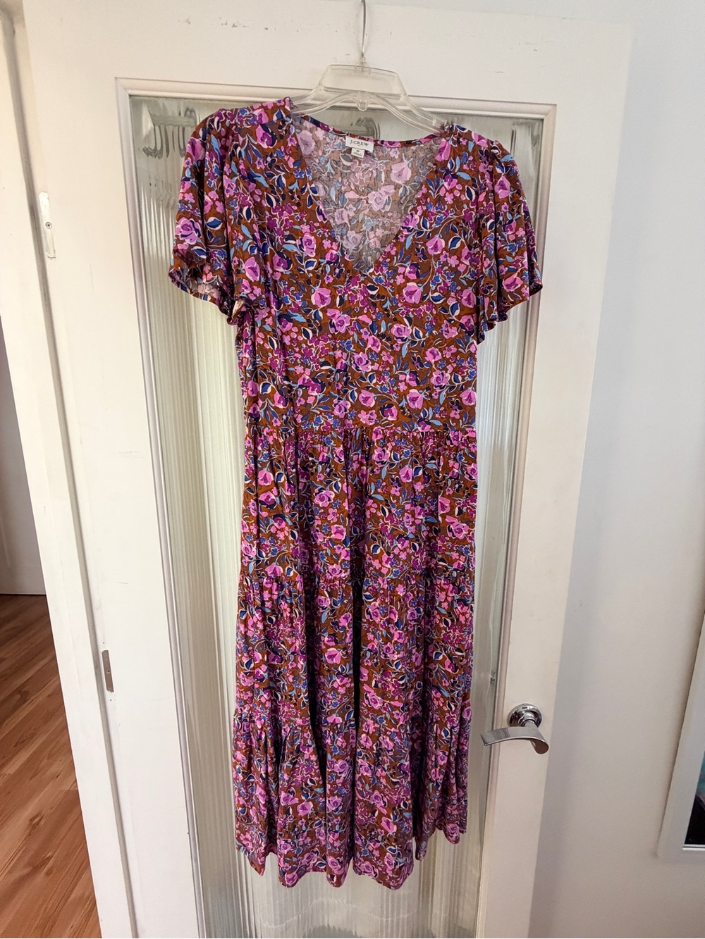 J. Crew Floral V-Neck Midi Dress in Pink and Brown
